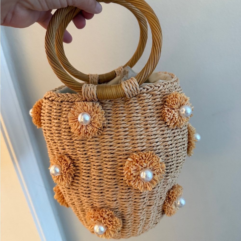 Show Me Your MuMu Beige Woven Mini Bag with Pearl Details